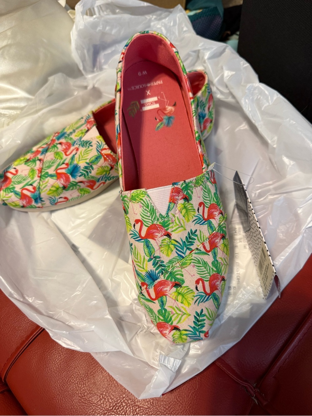 Hey Dude Coral Flamingo Print Slip-On Flats
